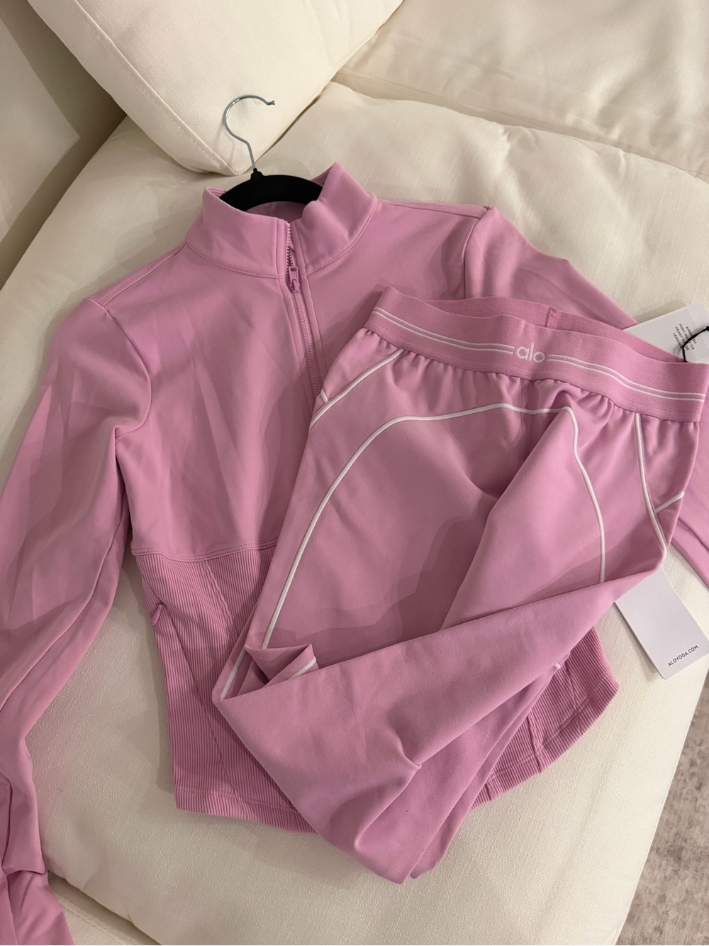 ALO Yoga Pink Matching Leggings and Zip Jacket Set